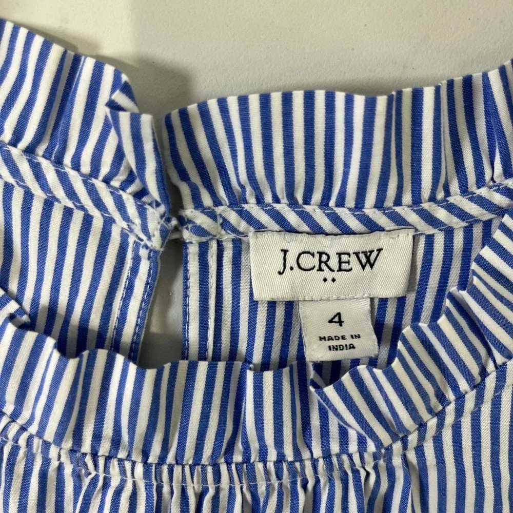 J Crew Tiered Midi Dress Womens 4 Blue White Striped Ruffle Sleeve Coastal Prep